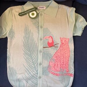 MEN'S TROPICAL JUNGLE KNIT SHIRT – MINT GREEN BUTTON-UP WITH TOUCAN AND LEOPARD